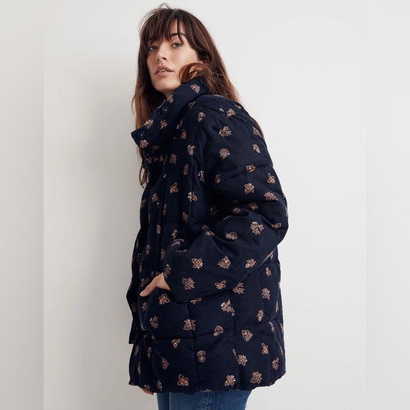 Corduroy Crop Puffer Jacket in Brittanica Blockprint XS - Picture 3 of 7